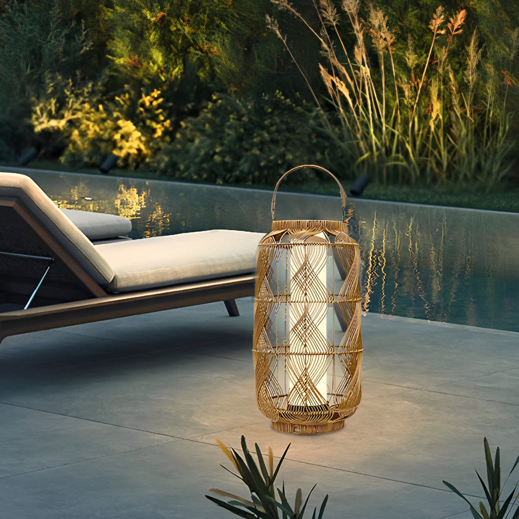 Rattan Waterproof LED Retro European Style Portable Solar Floor Lamp - Lamp Outdoor