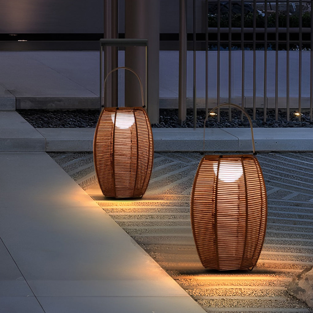 Rattan Lantern Shaped LED Waterproof Portable Modern Outdoor Floor Lamp - Lamp Outdoor