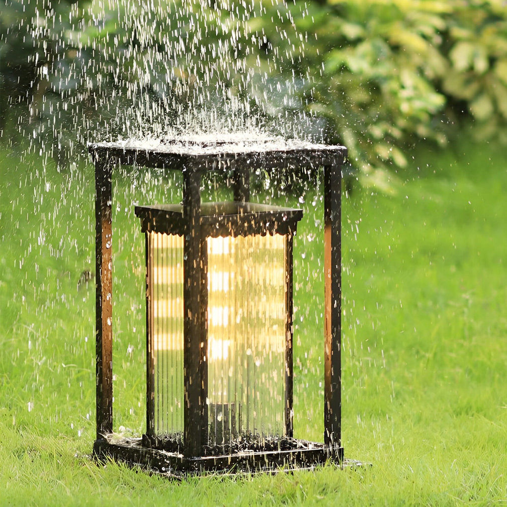 Intelligent Lighting Square Black Solar Lawn Lights with Ribbed Glass Pathway Lights - Lamp Outdoor