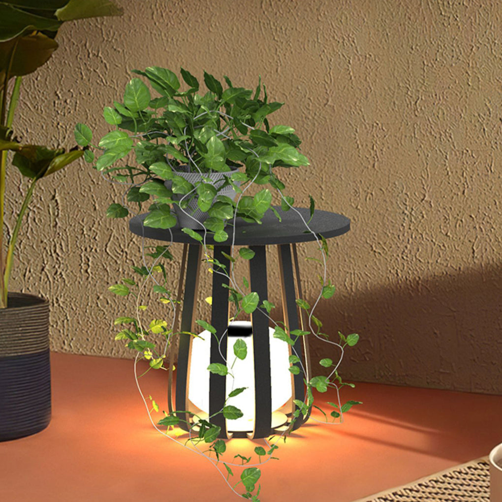 Round Waterproof RGB Iron Small Coffee Table Solar Light Outdoor Lanterns - Lamp Outdoor