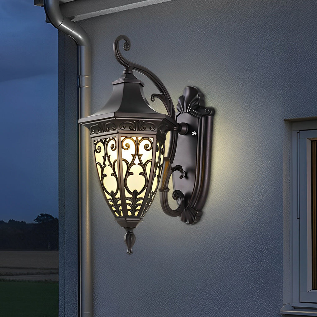 Vintage Flower Pattern Waterproof Black American Style Solar Wall Lamp - Lamp Outdoor