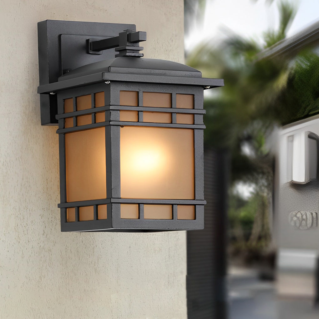 Square Retro Waterproof Yellow Glass Shade Vintage Outdoor Wall Lights - Lamp Outdoor