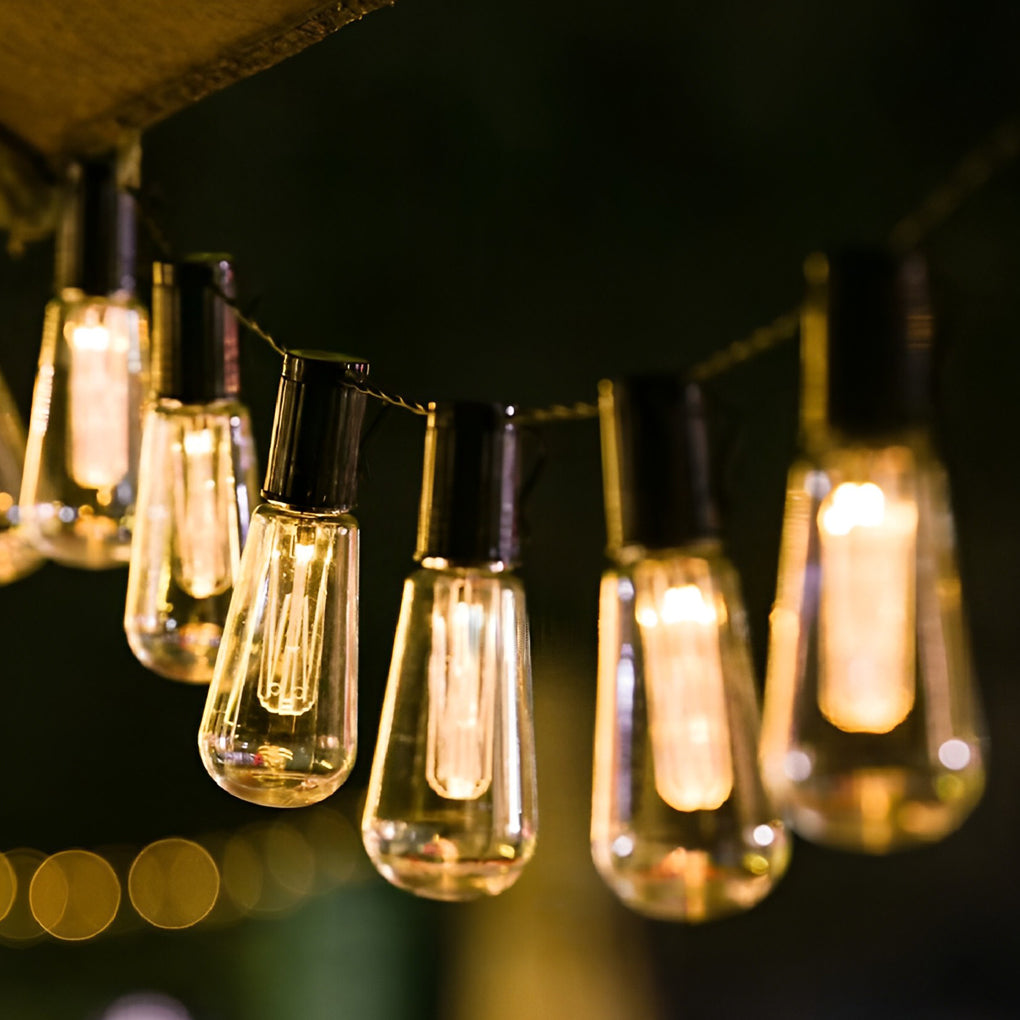 Retro 40 Lights Long Bulb USB Rechargeable LED Solar String Lights Outdoor - Lamp Outdoor