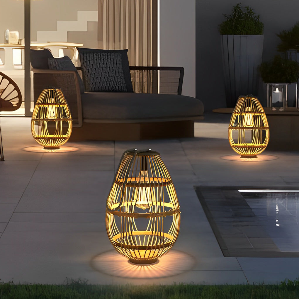 Portable Rattan Wood LED Waterproof Modern Solar Garden Lights Lawn Lamp - Lamp Outdoor