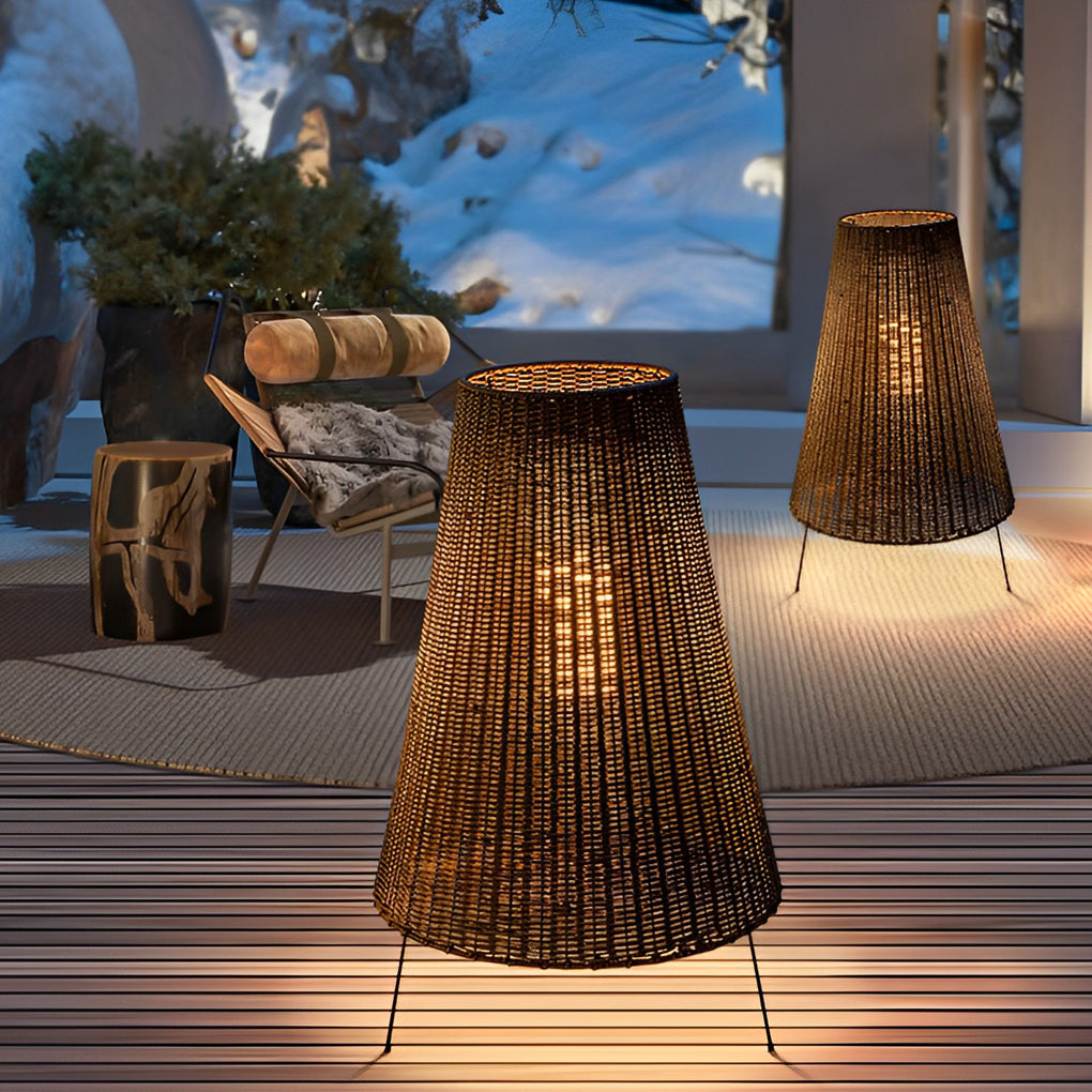 Rattan Shaded Tripod Metal and 1-Light Outdoor Floor Lamp - Lamp Outdoor