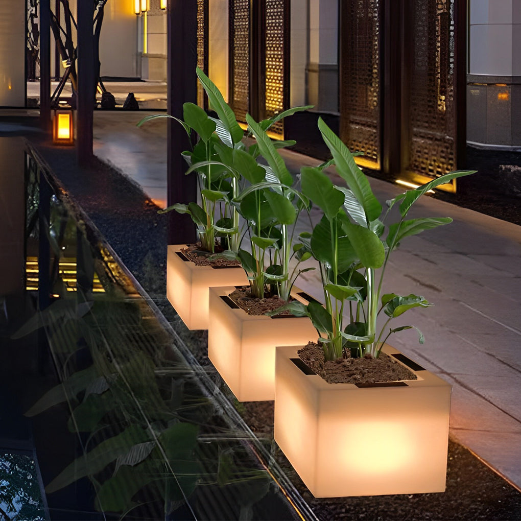Square Waterproof Multipurpose Intelligent LED Solar Flower Pot Lights - Lamp Outdoor