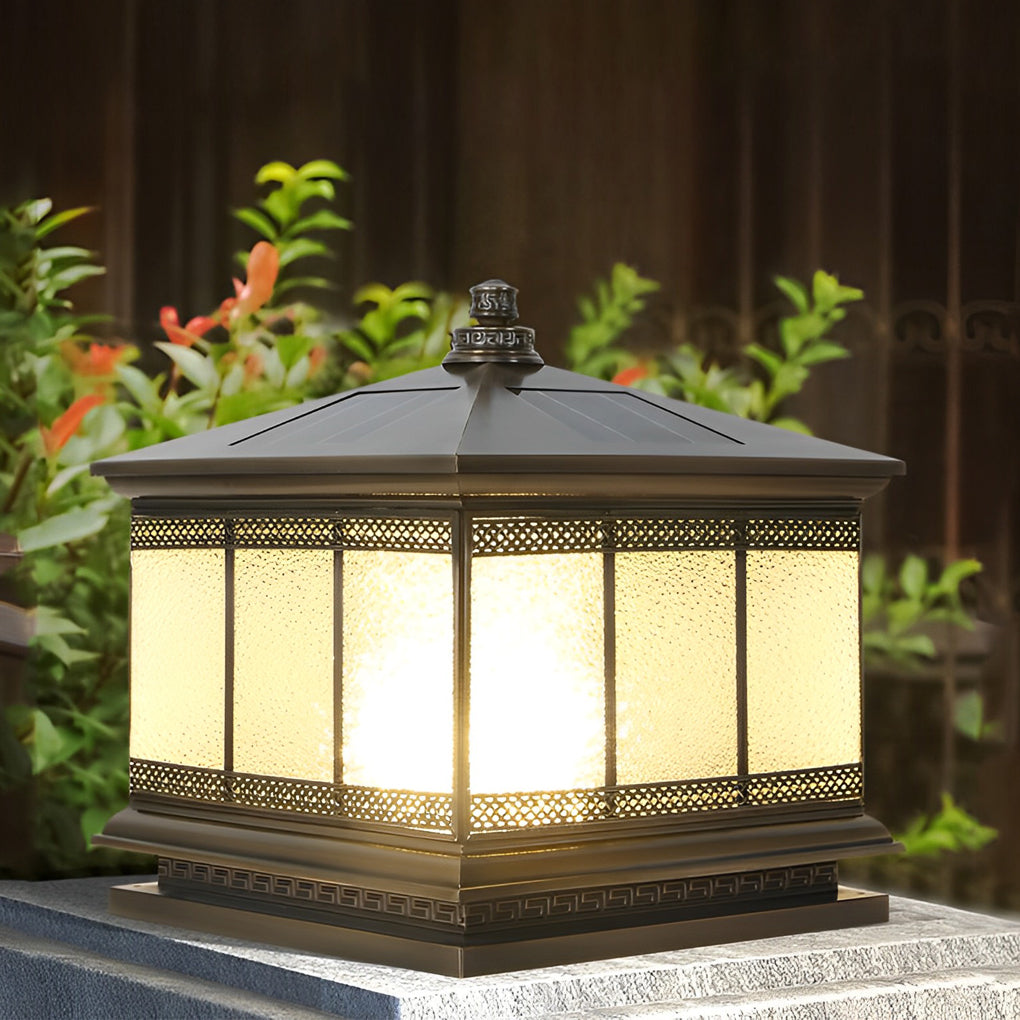 Intelligent Four Step Dimming Waterproof Retro Solar Fence Post Lights - Lamp Outdoor