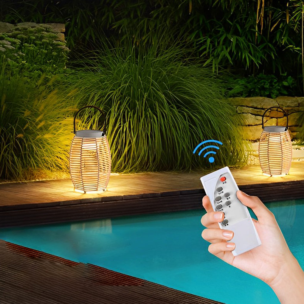 Portable Rattan LED Waterproof Solar Powered Outdoor Lantern Lights - Lamp Outdoor