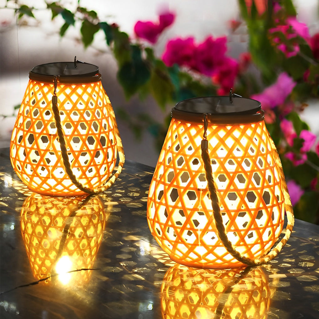 Portable Creative Bamboo Rattan LED Upgrade USB Solar Outdoor Lanterns - Lamp Outdoor