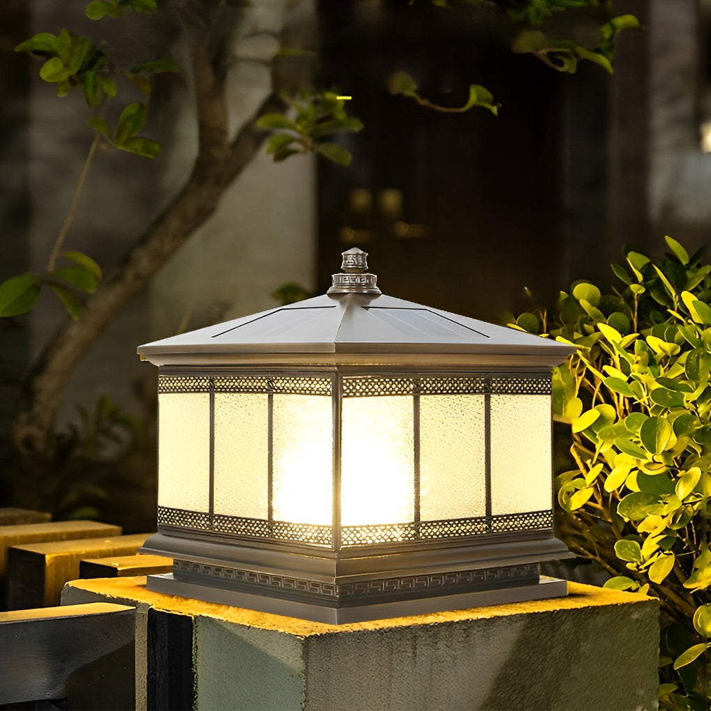 Intelligent Four Step Dimming Waterproof Retro Solar Fence Post Lights - Lamp Outdoor