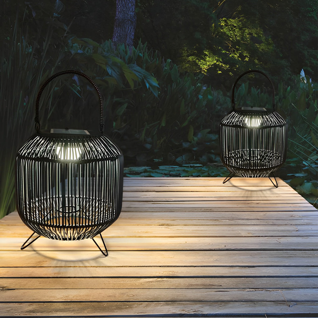 Waterproof Portable LED Rattan Retro Solar Powered Outdoor Lanterns - Lamp Outdoor