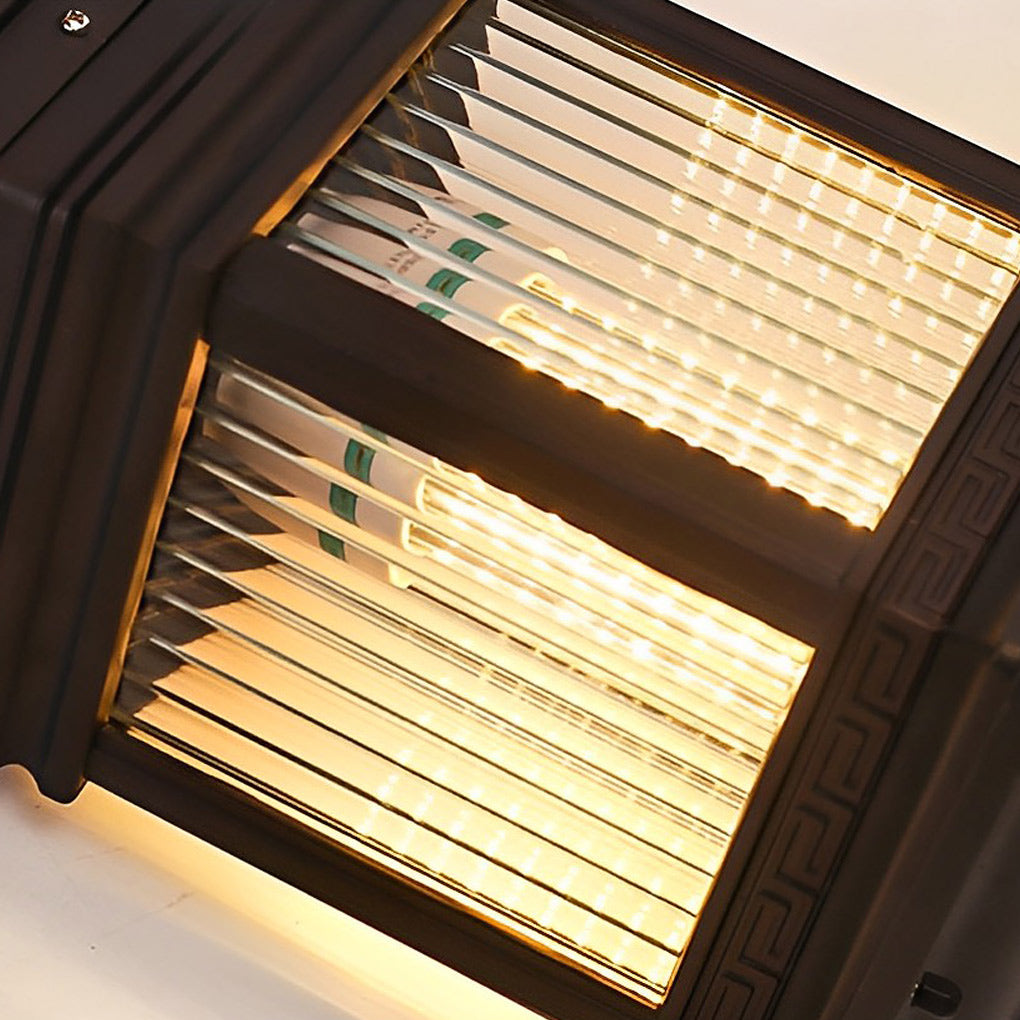 Vintage Grille Glass Shade Waterproof Retro Solar Fence Post Lights - Lamp Outdoor
