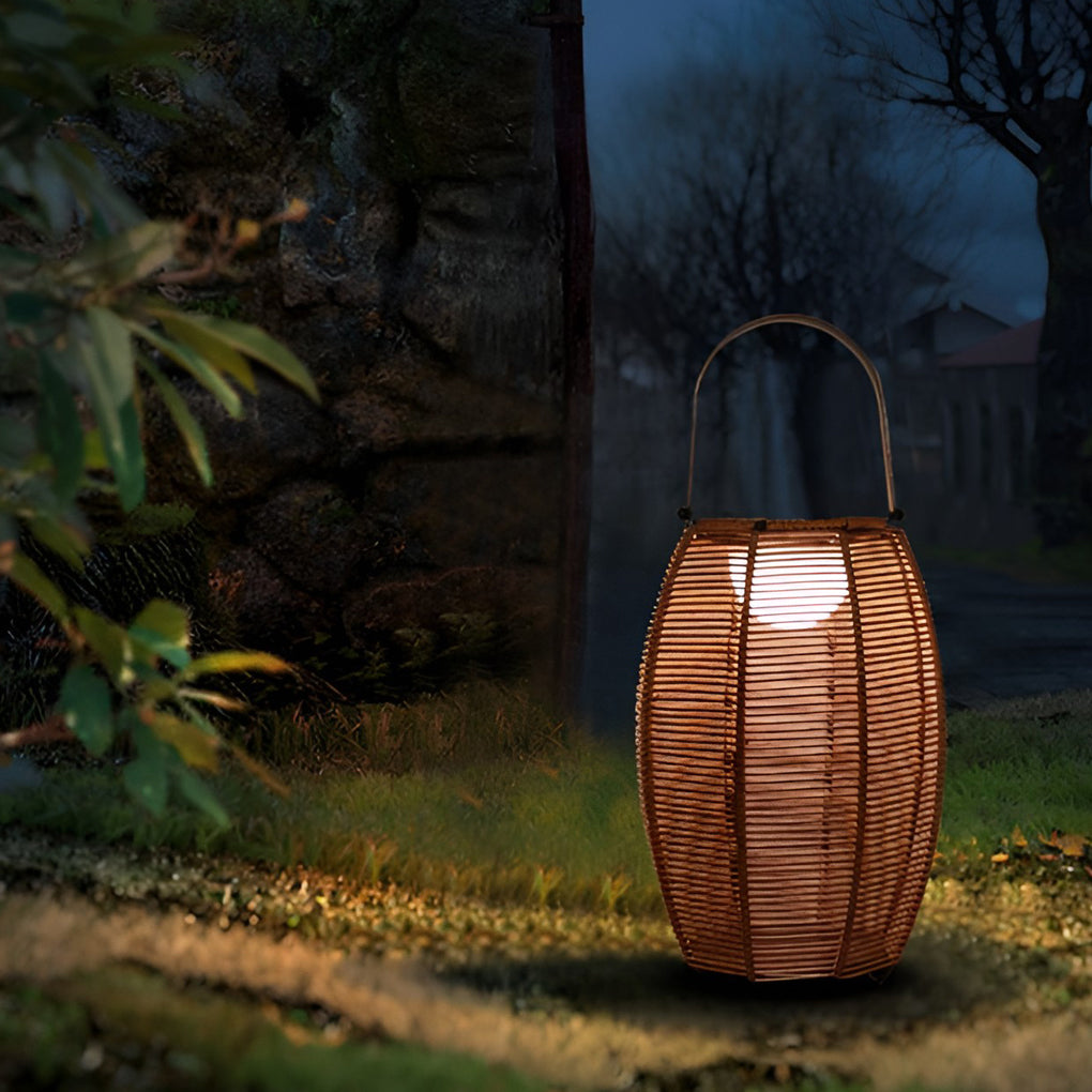 Rattan Lantern Shaped LED Waterproof Portable Modern Outdoor Floor Lamp - Lamp Outdoor