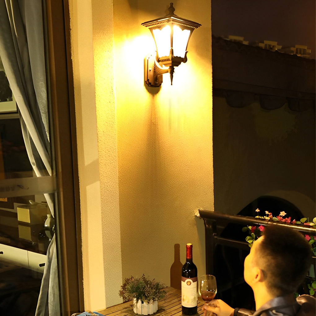 Vintage Striped Glass LED Waterproof Black Retro Solar Wall Lights - Lamp Outdoor