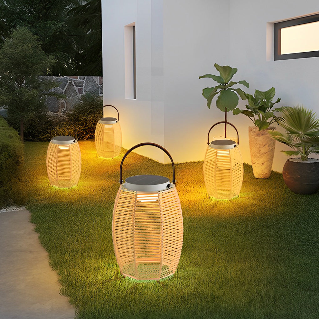 Portable Rattan LED Waterproof Solar Powered Outdoor Lantern Lights - Lamp Outdoor
