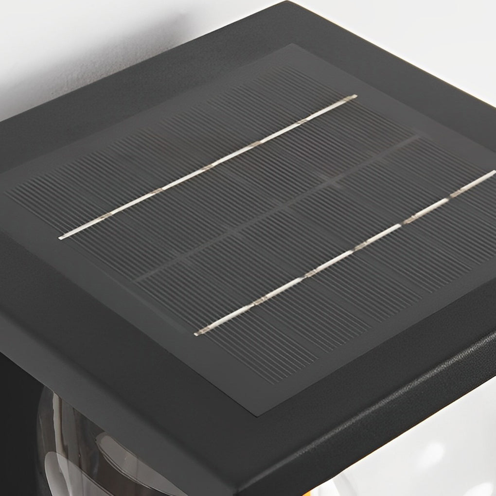 Outdoor Waterproof LED Glass Black Modern Solar Wall Lights with Remote - Lamp Outdoor