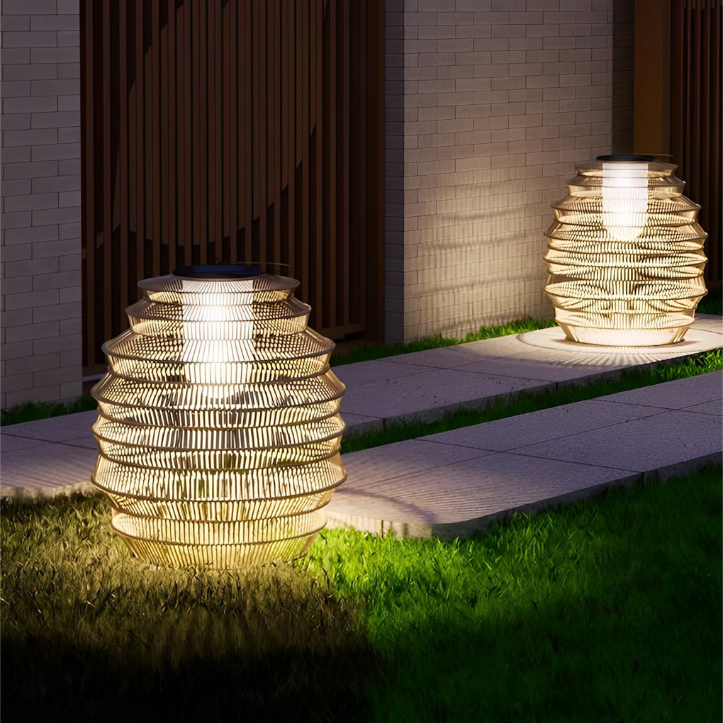 Waterproof Handwoven Rattan LED Japanese Style Solar Outdoor Lanterns - Lamp Outdoor