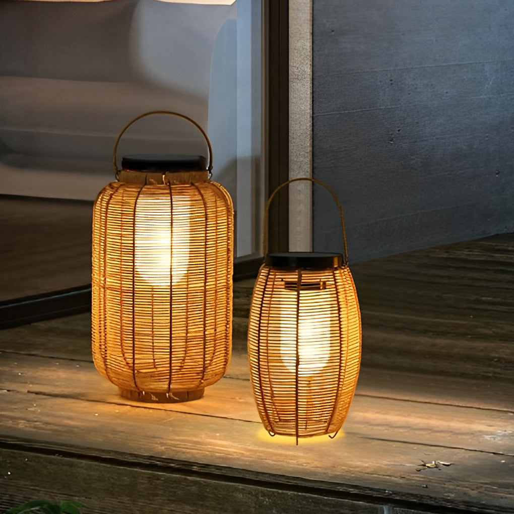 Portable Lantern Rattan LED Waterproof Solar Outdoor Lights Floor Lamp - Lamp Outdoor
