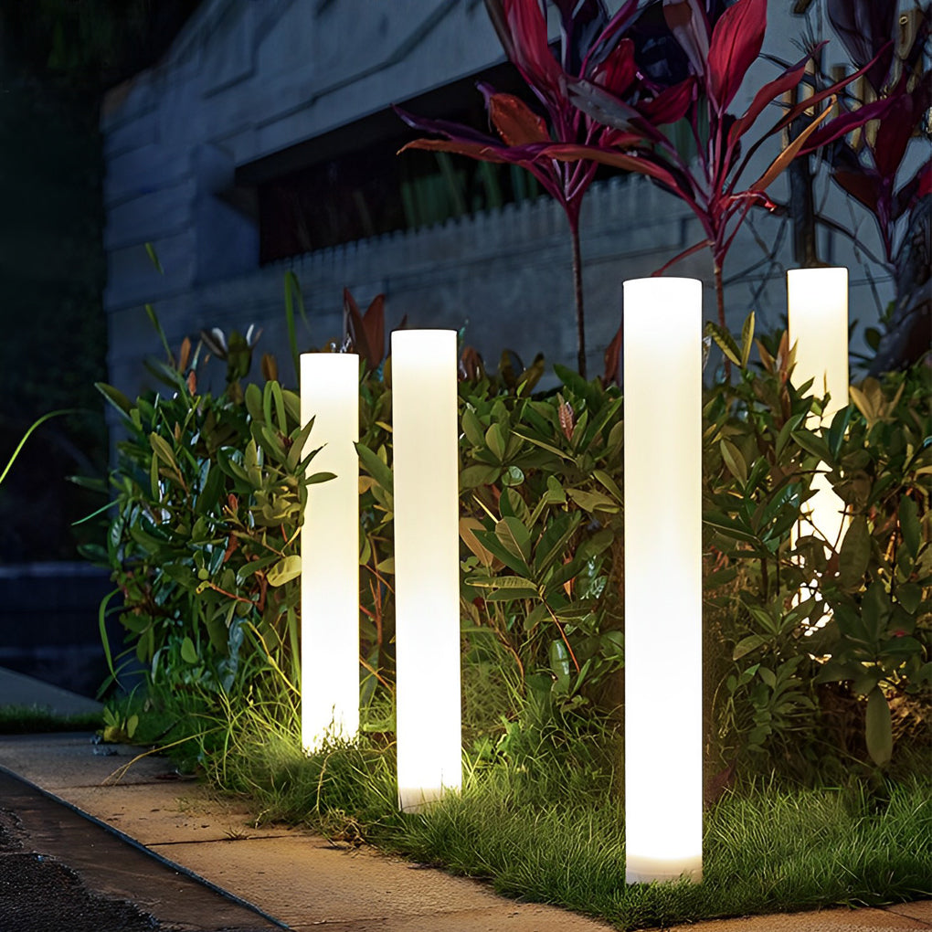 Long Cylindrical Waterproof White Modern Solar Lawn Lights Lamp Post - Lamp Outdoor