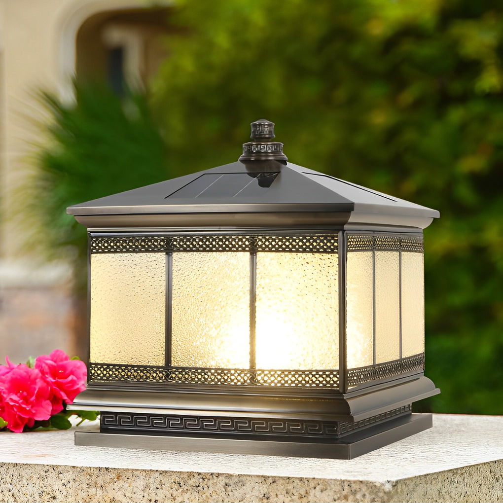 Intelligent Four Step Dimming Waterproof Retro Solar Fence Post Lights - Lamp Outdoor
