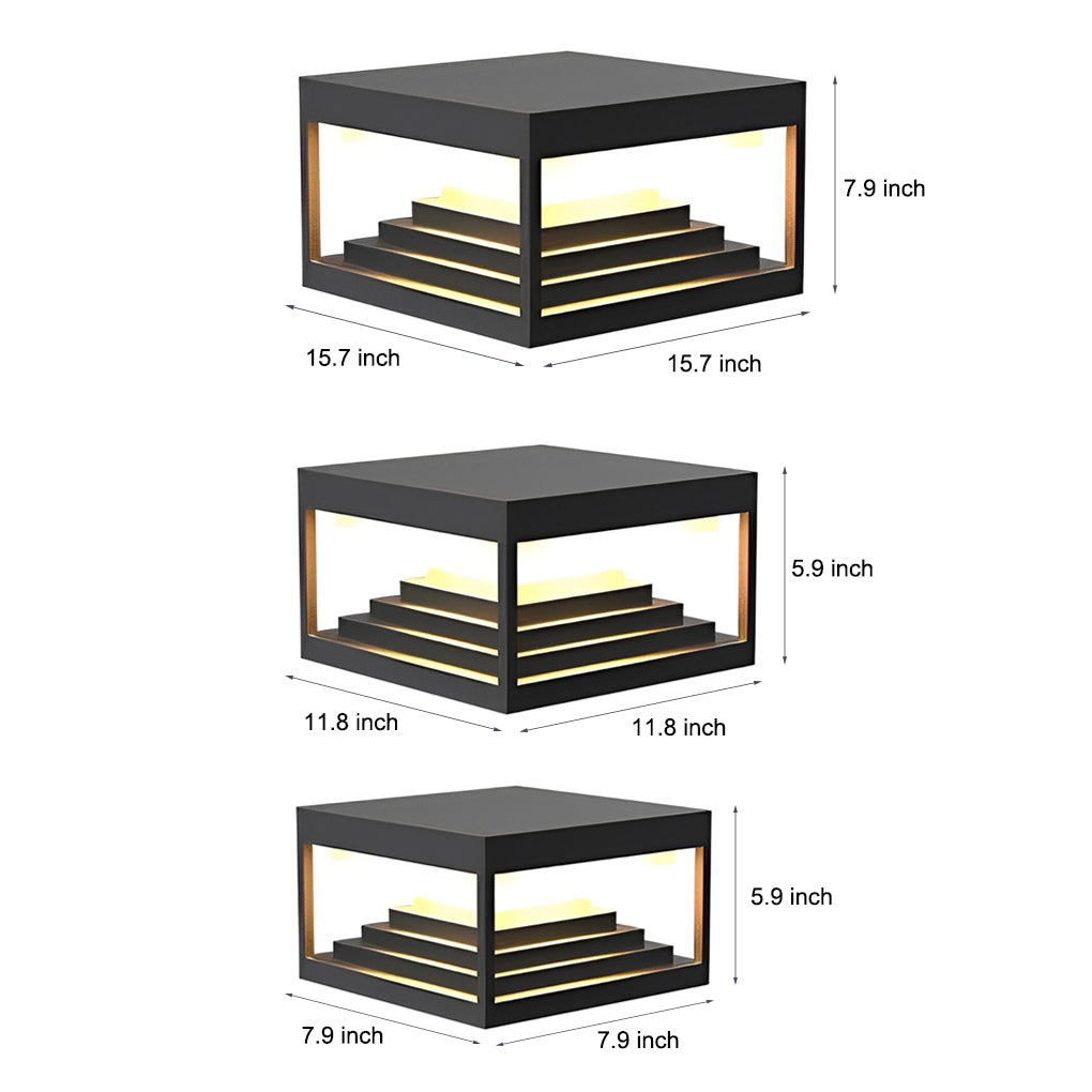 Square Steps Creative Waterproof LED Black Modern Solar Post Caps Lights - Lamp Outdoor