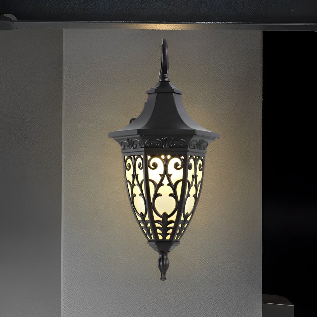 Vintage Flower Pattern Waterproof Black American Style Solar Wall Lamp - Lamp Outdoor