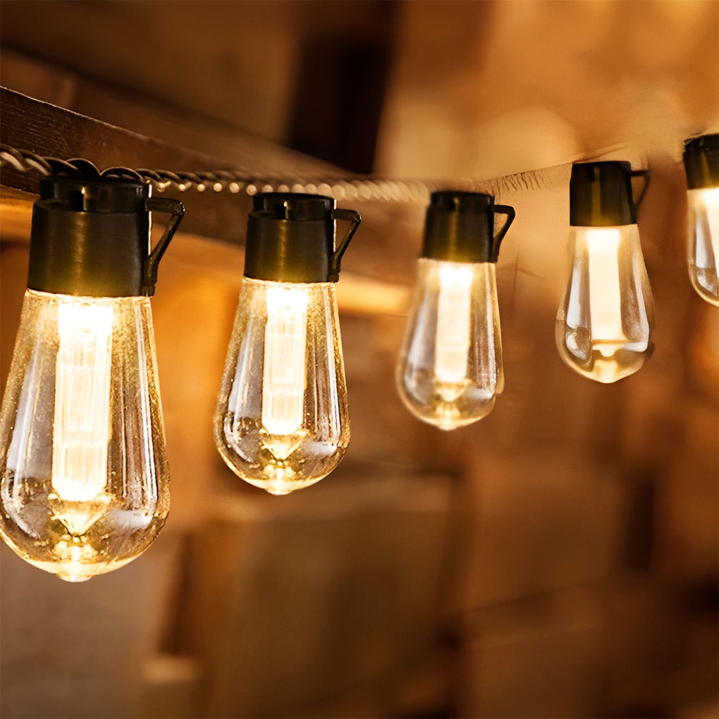 Retro 40 Lights Long Bulb USB Rechargeable LED Solar String Lights Outdoor - Lamp Outdoor