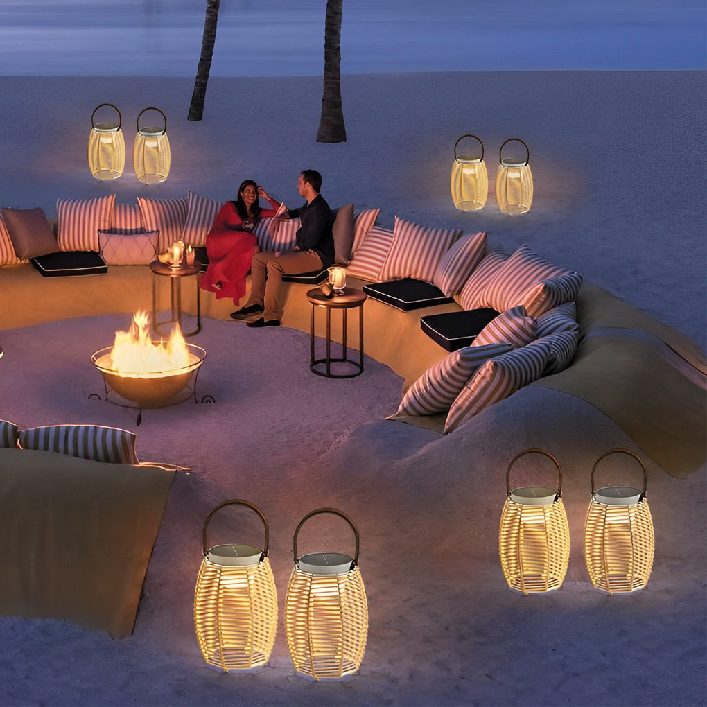 Portable Rattan LED Waterproof Solar Powered Outdoor Lantern Lights - Lamp Outdoor