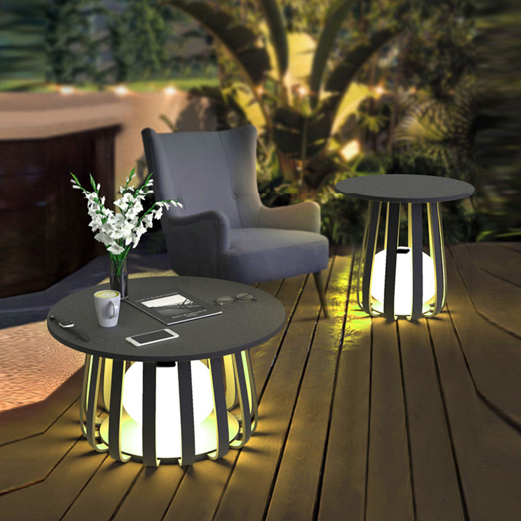 Round Waterproof RGB Iron Small Coffee Table Solar Light Outdoor Lanterns - Lamp Outdoor