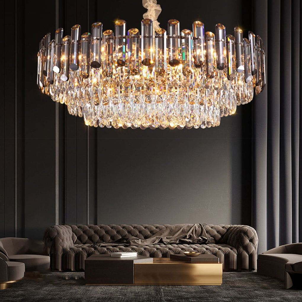 Round Oval Multi layer Crystal Electroplating Metal Modern Chandelier - Lamp Outdoor