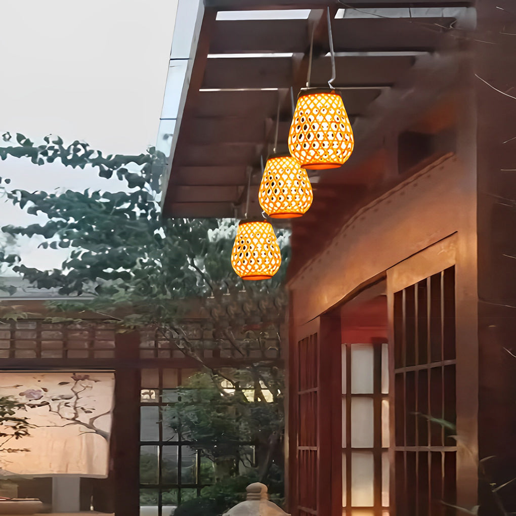 Portable Creative Bamboo Rattan LED Upgrade USB Solar Outdoor Lanterns - Lamp Outdoor