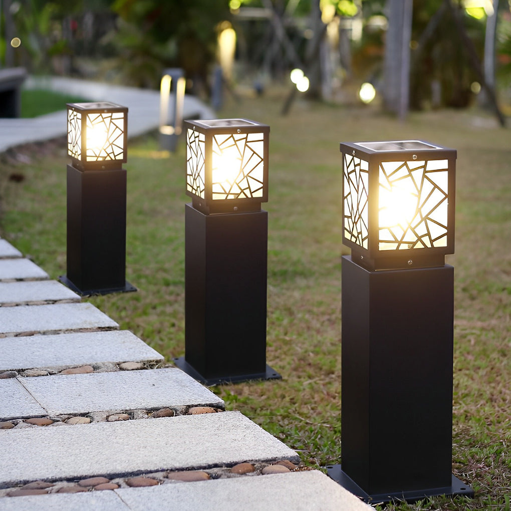 Modern Solar LED Path Lights Black Waterproof Outdoor Lawn Bollard Lights - Lamp Outdoor
