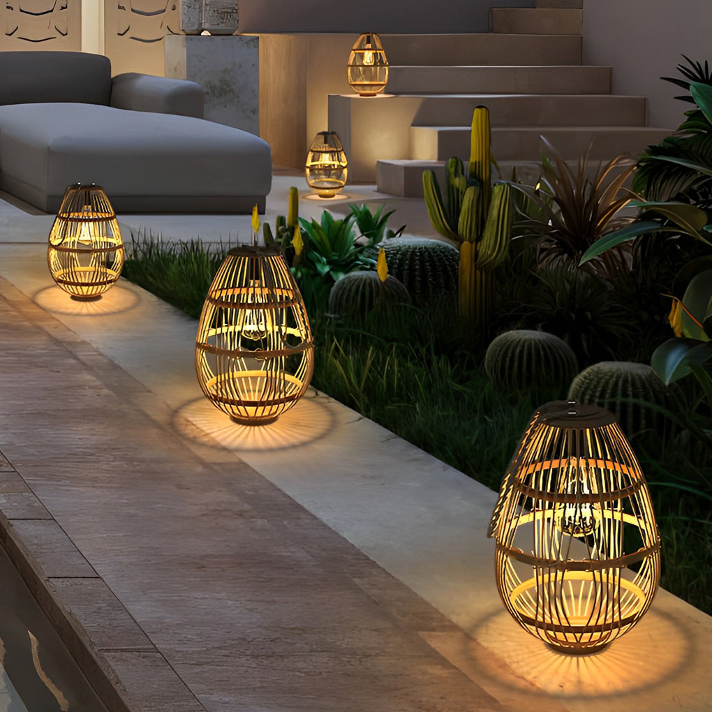 Portable Rattan Wood LED Waterproof Modern Solar Garden Lights Lawn Lamp - Lamp Outdoor