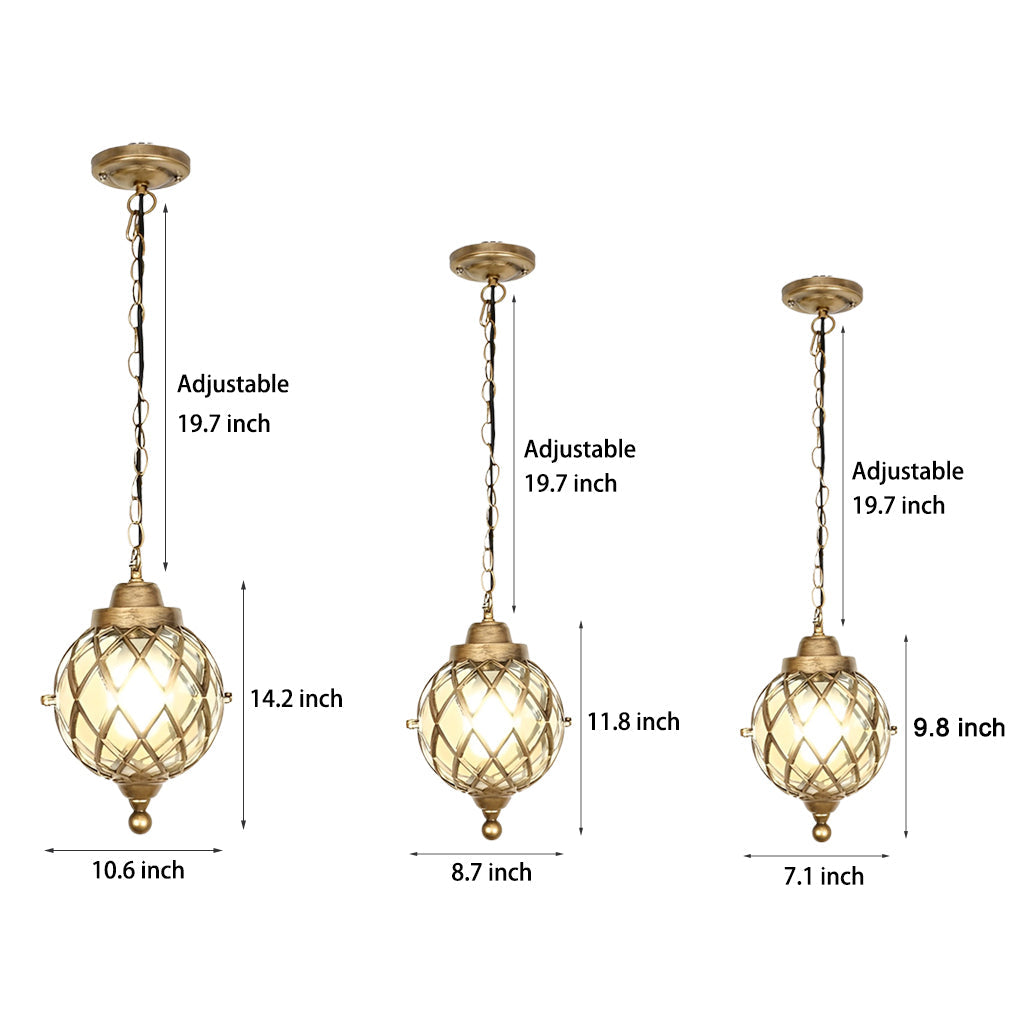1-Light Tea Glass Globe Outdoor Pendant Lights Outside Haning Lantern Chandelier - Lamp Outdoor