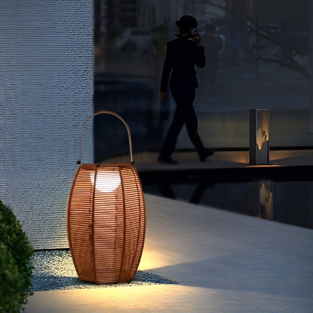 Rattan Lantern Shaped LED Waterproof Portable Modern Outdoor Floor Lamp - Lamp Outdoor