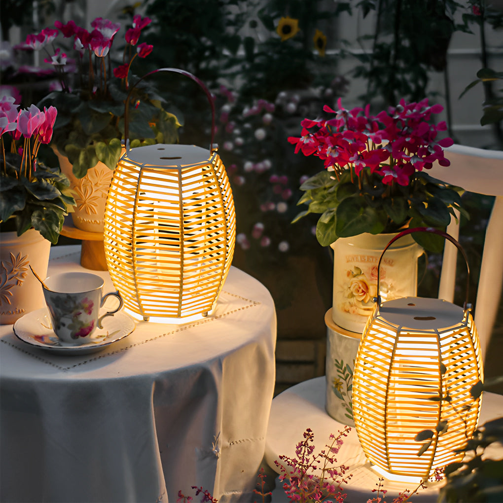 Portable Rattan Lantern Waterproof LED Modern Solar Outdoor Light Floor Lamp - Lamp Outdoor