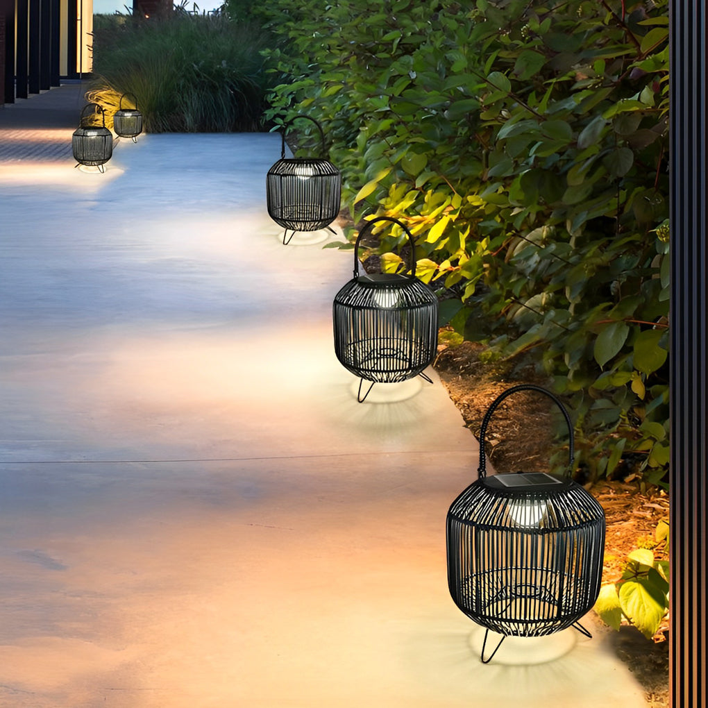 Waterproof Portable LED Rattan Retro Solar Powered Outdoor Lanterns - Lamp Outdoor