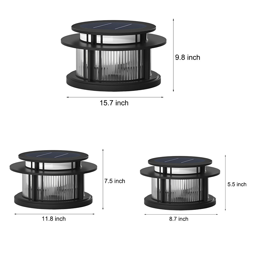 Round Waterproof Led Black Modern Solar Fence Post Lights Pillar Light - Lamp Outdoor