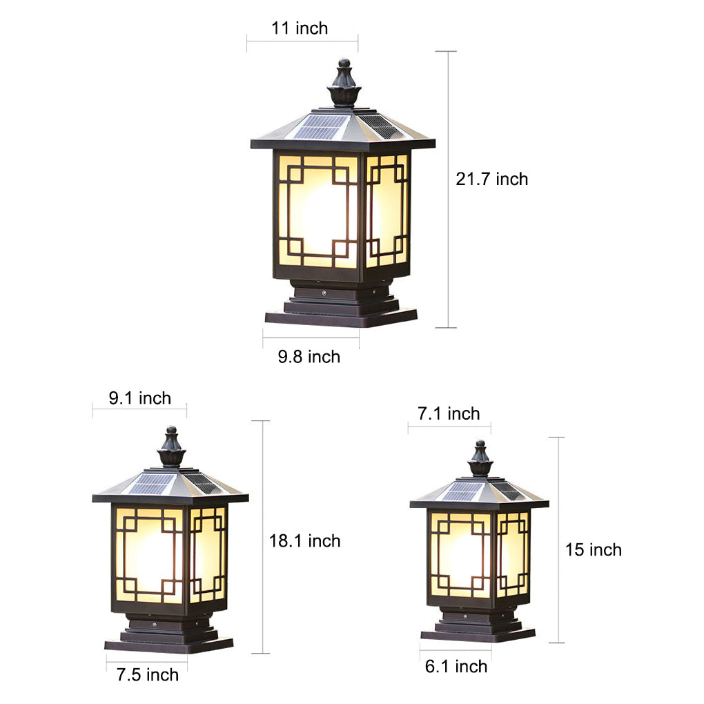 Retro Grilles Waterproof LED Intelligent Brown Solar Fence Post Lights - Lamp Outdoor