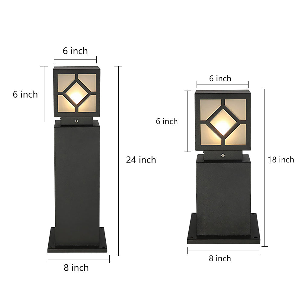 Elegant Solar-Powered Square Bollard Light Retro European Garden Lighting - Lamp Outdoor