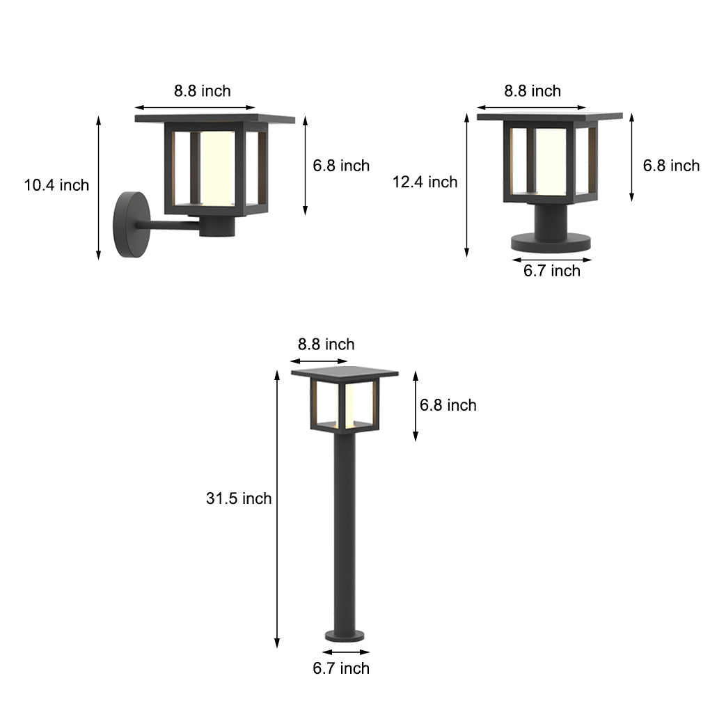 Wide Top LED Post Lights with Rain Shield & Hollow Interior Dual Power Options - Lamp Outdoor