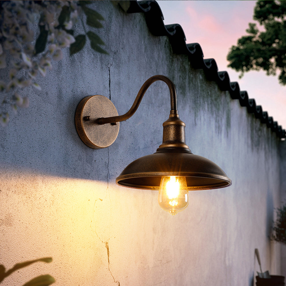 Epoch Rustic Bowl Shaped Metal Wall Lamp, Antique Brass - Lamp Outdoor