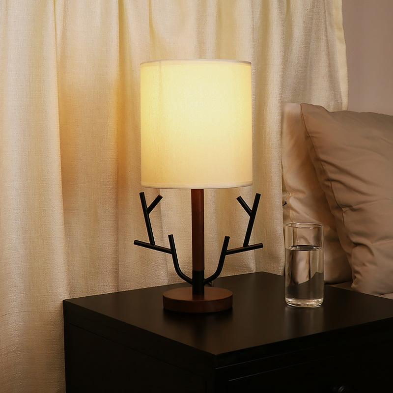 16 inch Vintage Rustic Tree Branch US Plug Table Lamp with Fabric Drum Shade - Lamp Outdoor