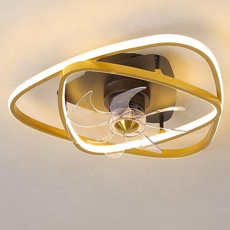 Gold Flush Mount Industrial Ceiling Fans with Remote and LED Lights - Lamp Outdoor