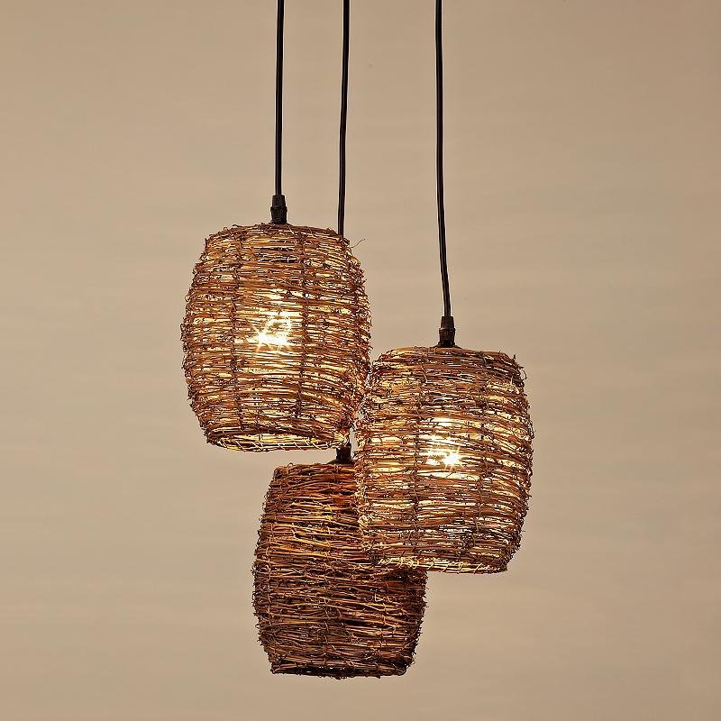 3 Piece Set of Transparent Burlywood Wicker Pendant Light Living Room Light - Lamp Outdoor