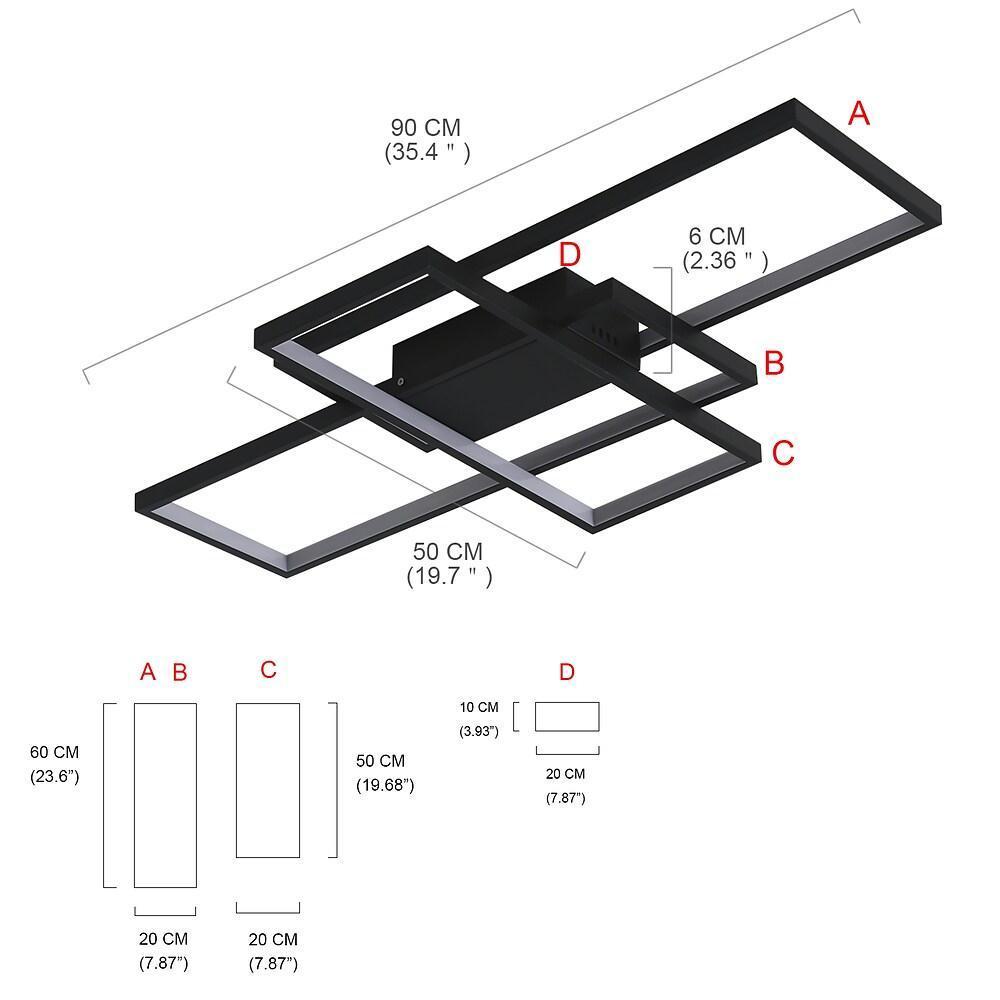 Multi Rectangle Large Flush Mount Ceiling Light with 3 Integrated Tiered Lights - Lamp Outdoor