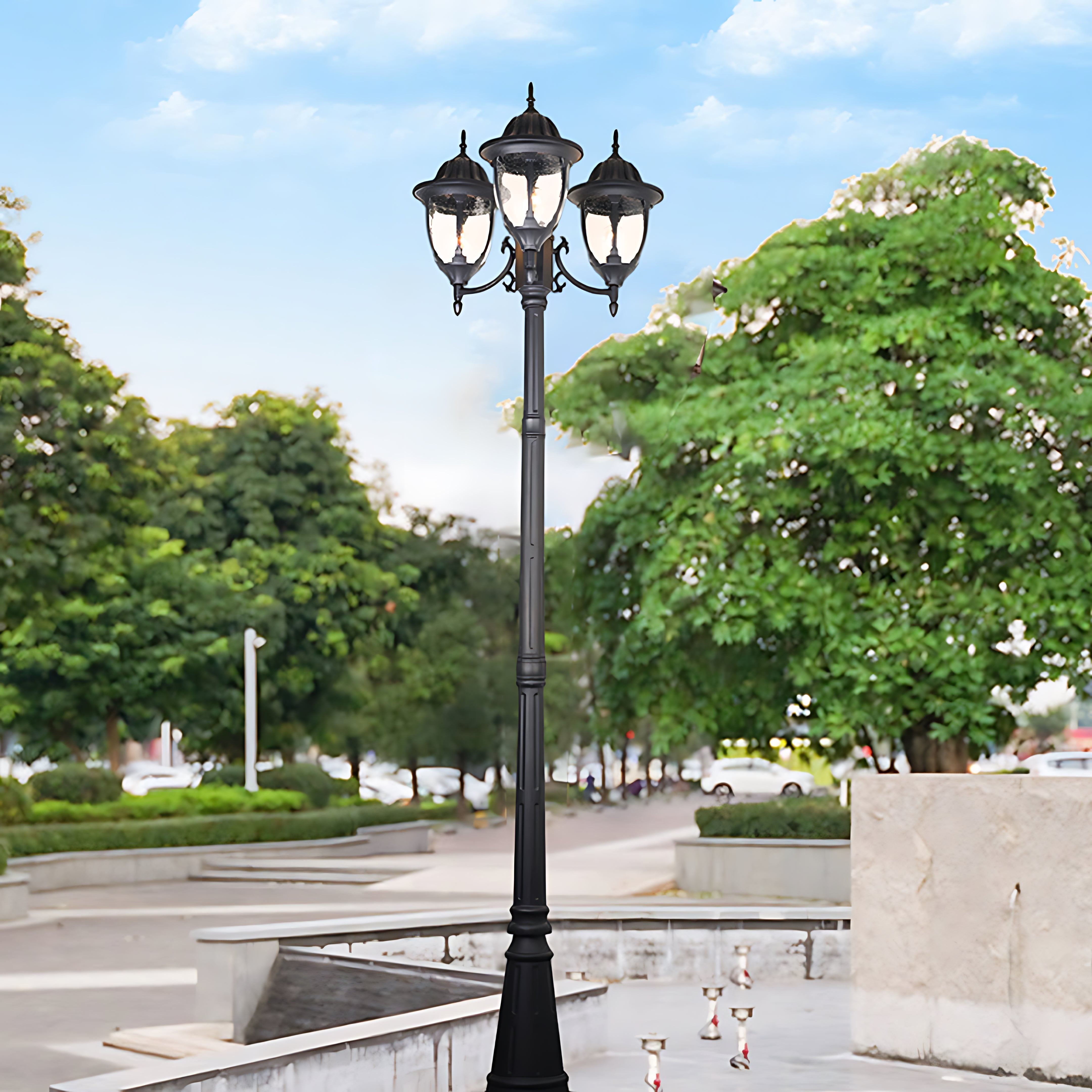 Three-Head Street Lamp Post Lights Waterproof Aluminum European-Style - Lamp Outdoor