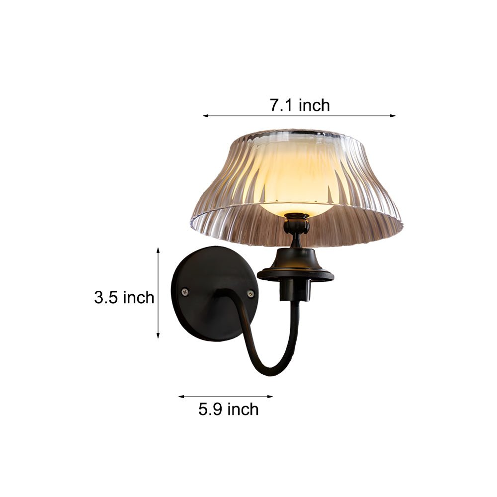 Black Metallic Arm Solar Outdoor Wall Light - Adjustable Glass Shade - Lamp Outdoor