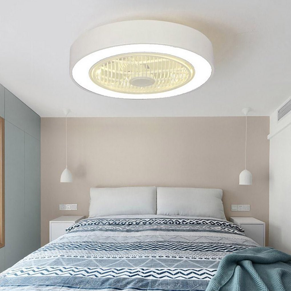 Compact Round Iron Modernized Flush Mount Bladeless Ceiling Fan With LED Lights - Lamp Outdoor