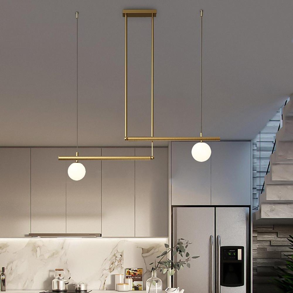 Minimalist Modern Linear Globe Pendant Lighting Copper Glass Kitchen & Dining Room Light - Lamp Outdoor